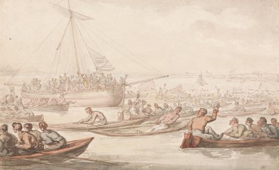 La Gara Annuale di Canottaggio per il Cappotto e il Distintivo di Doggett da Thomas Rowlandson