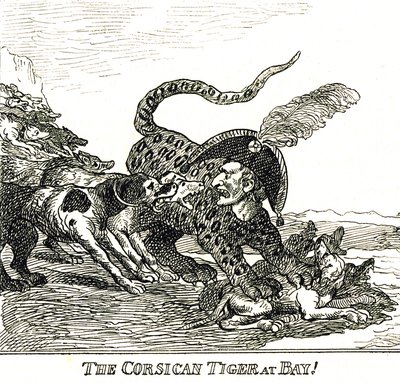 La Tigre Corsicana Abbaiata (Napoleone Bonaparte), caricatura 1808 da Thomas Rowlandson