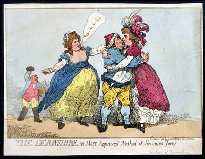 Il Devonshire, o il metodo più approvato per assicurare i voti, pubblicato da William Humphrey nel 1784 da Thomas Rowlandson