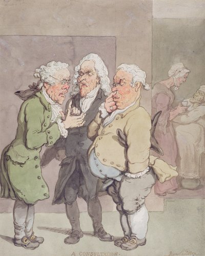 La consultazione del dottore, 1815-1820 (penna e inchiostro e acquerello su grafite su carta) da Thomas Rowlandson