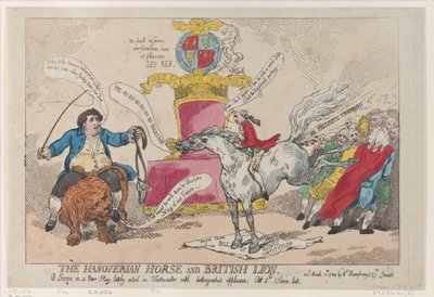 Il cavallo hannoveriano e il leone britannico, 31 marzo 1784 da Thomas Rowlandson