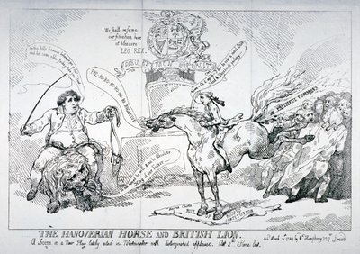 Il cavallo Hannoveriano e il leone britannico, 1784 da Thomas Rowlandson