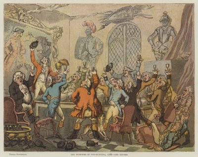 Gli umori della caccia alla volpe, 1788, la cena da Thomas Rowlandson
