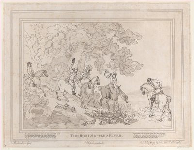 Il cacciatore da La vita di un cavallo da corsa, o Il corridore dal temperamento focoso, 20 luglio 1789 da Thomas Rowlandson