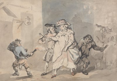 La porta della locanda (Un uomo, scortato da due garzoni, si dirige verso una porta sulla sinistra) da Thomas Rowlandson