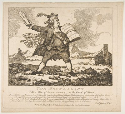 Il giornalista, con una vista di Auckinleck o la terra delle pietre pittoresche da Thomas Rowlandson