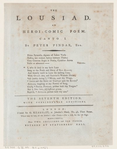 La Lousiad, Pagina del titolo da Thomas Rowlandson