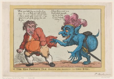 La nuova tassa sulla proprietà rende omaggio a John Bull, 16 aprile 1806 da Thomas Rowlandson
