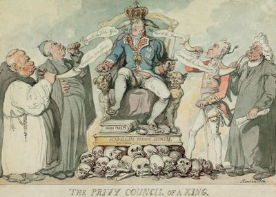 Il Consiglio Privato di un Re, pub. 1815 (incisione colorata a mano) da Thomas Rowlandson