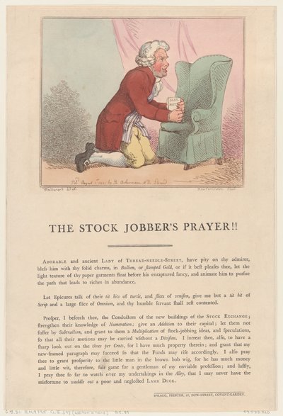 La preghiera del borsista!!, 1 agosto 1801 da Thomas Rowlandson