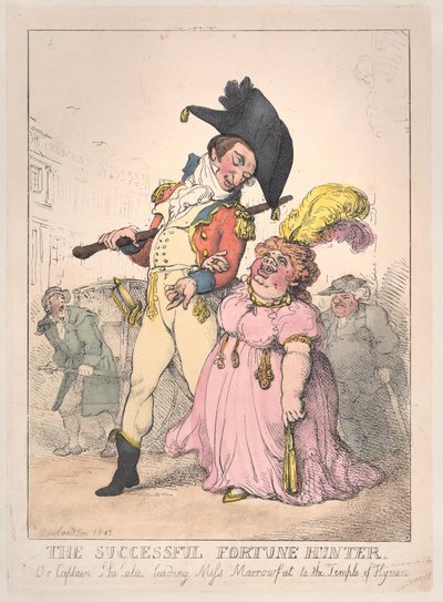 Il cacciatore di fortuna di successo, o il capitano Shelalee che guida Miss Marrowfat... da Thomas Rowlandson