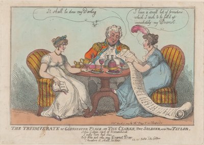 Il triumvirato di Gloucester Place, o Il Clarke, Il Soldato e Il Sarto da Thomas Rowlandson