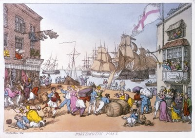 Il distretto di Portsmouth, vignetta che descrive le attività di questo porto inglese da Thomas Rowlandson