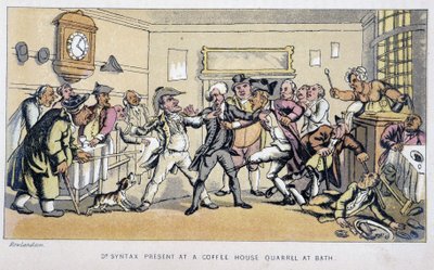 Il dottore in un bistrot dove scoppia una rissa - in "I tre viaggi del dottor Syntax: alla ricerca del pittoresco, della consolazione e di una moglie" di William Combe, ill. Rowlandson da Thomas Rowlandson