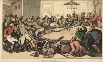 Lo scheletro della Morte combatte con gentiluomini giocatori nella sala della Fortuna in un club di gioco londinese da Thomas Rowlandson