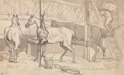 Tre cavalli nelle stalle da Thomas Rowlandson