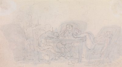 Tre cacciatori che dormono al tavolo nelle loro sedie da Thomas Rowlandson