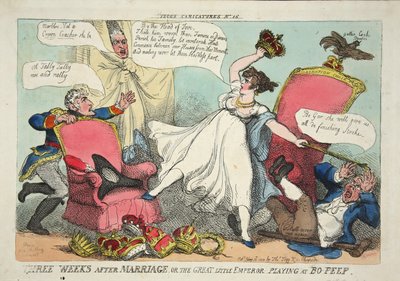 Tre settimane dopo il matrimonio, o il grande piccolo imperatore che gioca a nascondino, pub. 1810 da Thomas Rowlandson