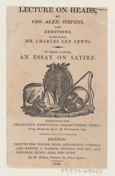 Pagina del titolo, da A Lecture on Heads di George Alexander Stevens da Thomas Rowlandson