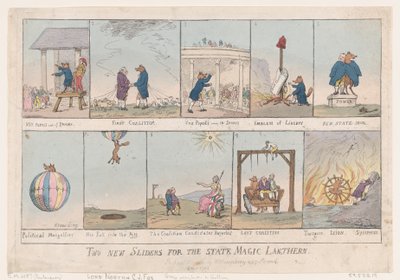 Due nuove diapositive per la lanterna magica di stato da Thomas Rowlandson