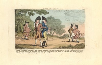 Due gentiluomini della Reggenza pronti a duellare con pistole da Thomas Rowlandson