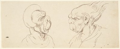 Due caricature: teste maschili da Thomas Rowlandson