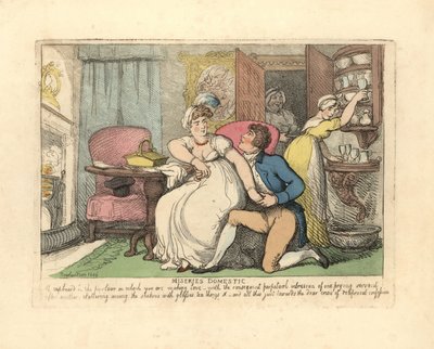 Due amanti in un salotto disturbati da cameriere curiose da Thomas Rowlandson