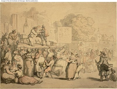 Fiera del villaggio: Arlecchino e Quack da Thomas Rowlandson