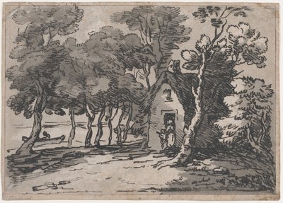 Scena boschiva con figure alla porta di un cottage, 1783-88 da Thomas Rowlandson