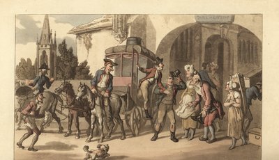 Giovane gentiluomo inglese che arriva a una stazione di posta francese da Thomas Rowlandson