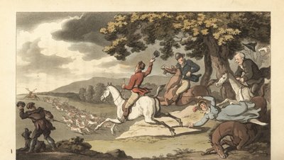 Giovane gentiluomo inglese che cavalca con i cani in una caccia al cervo da Thomas Rowlandson
