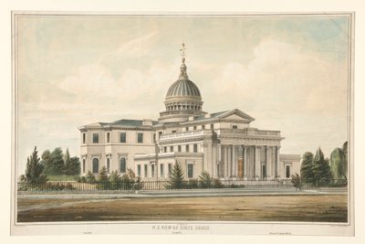 Vista nord-est della State House costruita nel 1794 - Trenton, N.J. Modificata e ampliata nel 1845-6 da Thomas S. Sinclair