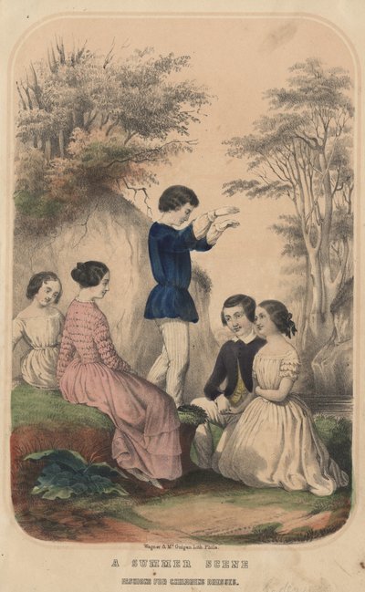Scena estiva, mode per abiti per bambini, litografia di Wagner und McGuigan, 1850 da Thomas S. Wagner