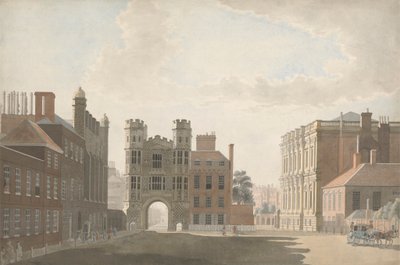 Whitehall che mostra la Porta di Holbein e la Sala dei banchetti da Thomas Sandby
