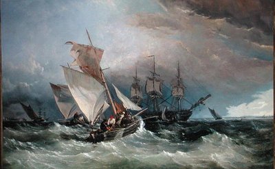 Pescherecci di gamberi al largo del Nore, Sheerness in lontananza, c.1854 da Thomas Sewell Robins