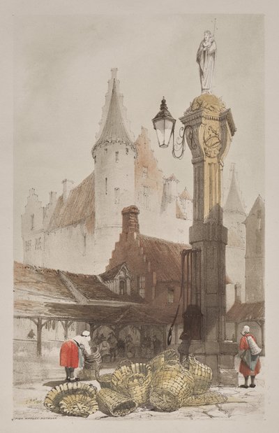 Architettura pittoresca a Parigi, Gand, Anversa, Rouen: Mercato del pesce, Anversa, Belgio da Thomas Shotter Boys