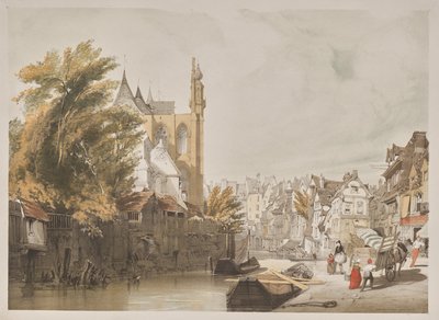 Architettura pittoresca a Parigi, Gand, Anversa, Rouen: Rue du Rivage, Abbeville, Francia da Thomas Shotter Boys