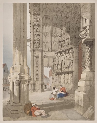 Architettura pittoresca a Parigi, Gand, Anversa, Rouen: Portico sud della Cattedrale di Chartres, Chartres, Francia da Thomas Shotter Boys