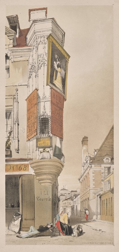 Architettura pittoresca a Parigi, Gand, Anversa, Rouen: Vieille Rue du Temple, Parigi da Thomas Shotter Boys
