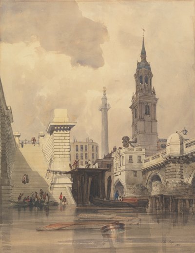 La Chiesa di San Magnus il Martire, Ponte di Londra, con il Monumento sullo Sfondo da Thomas Shotter Boys