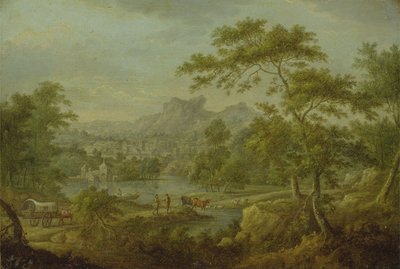 Un Paesaggio Immaginario con un Carro e una Vista Distante di una Città da Thomas Smith of Derby