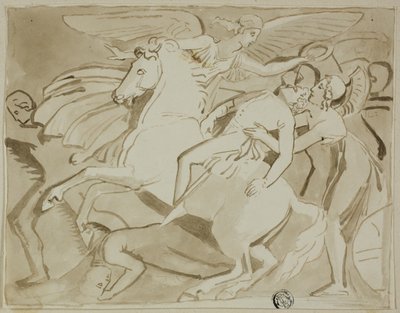 Un angelo posa una corona di fiori sulla testa di un soldato morente da Thomas Stothard