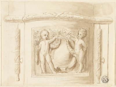 Base di pilastro con rilievo, con 2 putti, scudo da Thomas Stothard