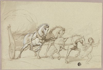 Bambino che guida tre cavalli e un carro da Thomas Stothard
