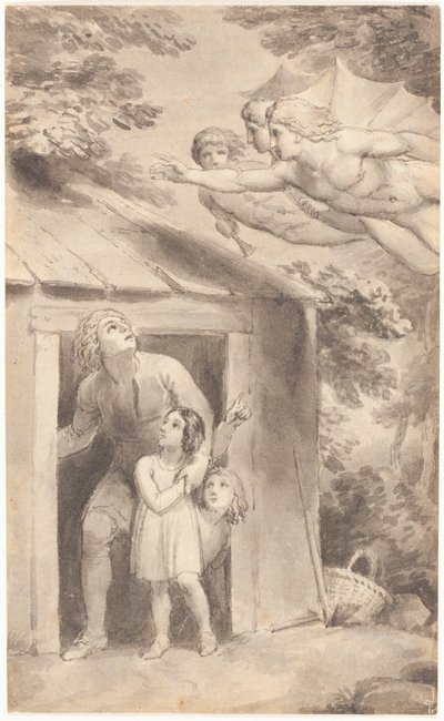 Pietro e i suoi figli visitati da tre figure volanti da Thomas Stothard