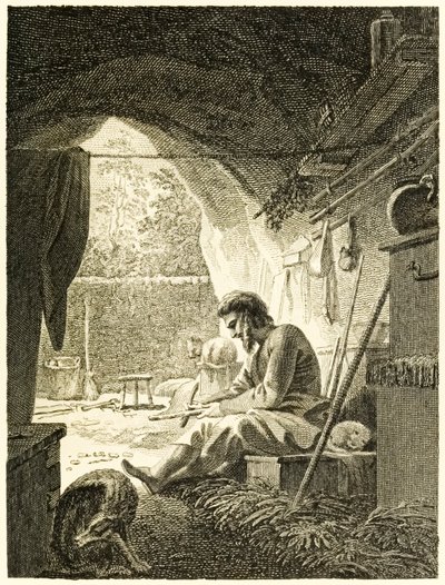 Robinson Crusoe al lavoro nella sua caverna da 