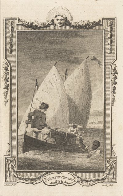 Robinson Crusoe, dal Novelists Magazine, pub. 1781 da Thomas Stothard