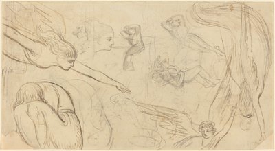 Foglio di studi con angeli e figure accovacciate (Illustrazione per la Bibbia di Macklin?) da Thomas Stothard