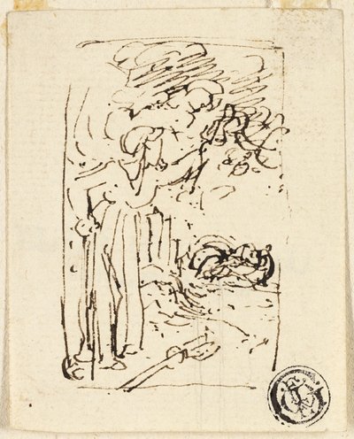 Schizzo di figura appoggiata a un bastone da Thomas Stothard
