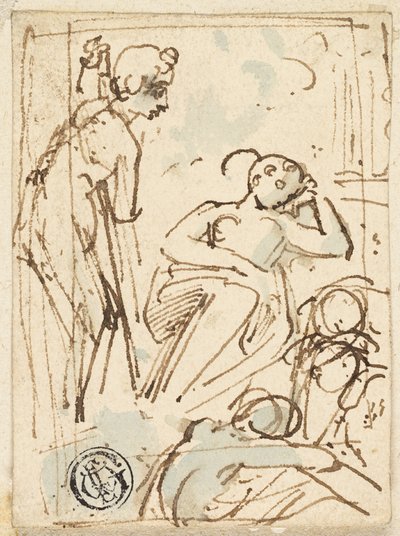 Schizzo di Uomo Appoggiato a un Bastone, che Guarda una Donna Addormentata da Thomas Stothard